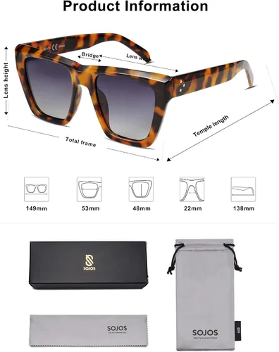 Vista 9 de SOJOS Fashion Oversized Square Cat Eye Polarized Sunglasses for Women Trendy Cateye Style Womens Sunglasses SJ2179