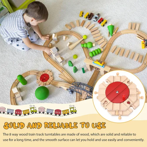 Vista 4 de Syhood Juego de 2 piezas de expansión de pistas de tren de madera de 8 vías, puente de ladrillo, regalo de cumpleaños, divertido juguete educativo
