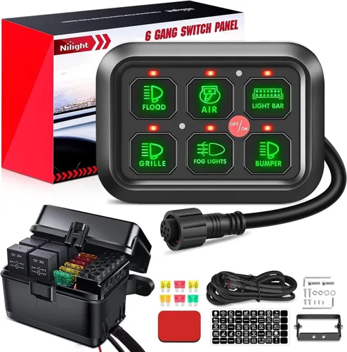 Vista 19 de Nilight Panel de Interruptores de 6 Posiciones Sistema de Relé de Control de Circuito Universal con Arnés de Cableado con Fusible LED Pod Regulable