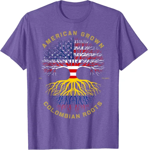 Vista 6 de Camiseta de regalo con la bandera de Estados Unidos con árbol de raíces colombianas