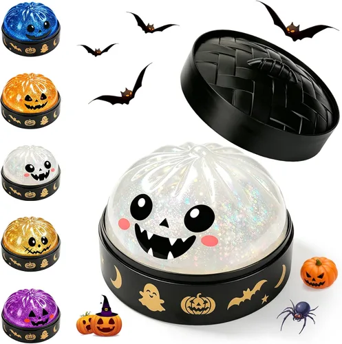 Vista 9 de Halloween Themed Squishy Dumpling Toy with Gift Box, Giant Spooky Face Squishy Dumpling, Stretchable Squeeze Stress Ball Fidget Sensory Toy for