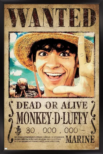 Vista 8 de Trends International Netflix One Piece - Póster de pared de Luffy Wanted, 22.4 pulgadas de largo x 14.7 pulgadas, versión enmarcada en blanco