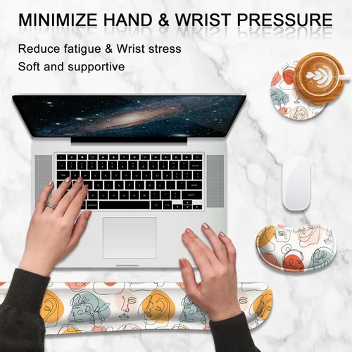 Vista 3 de Almohadilla de reposamuñecas para teclado ampliada, kit ergonómico de reposamuñecas para teclado y mouse con cojín de espuma viscoelástica, soporte
