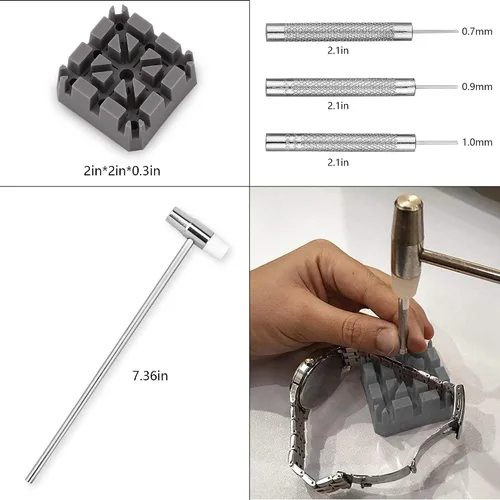 Vista 4 de XOOL Kit de reparación de relojes, herramienta de extracción de eslabones de correa de reloj, juego de herramientas de barra de resorte, kit