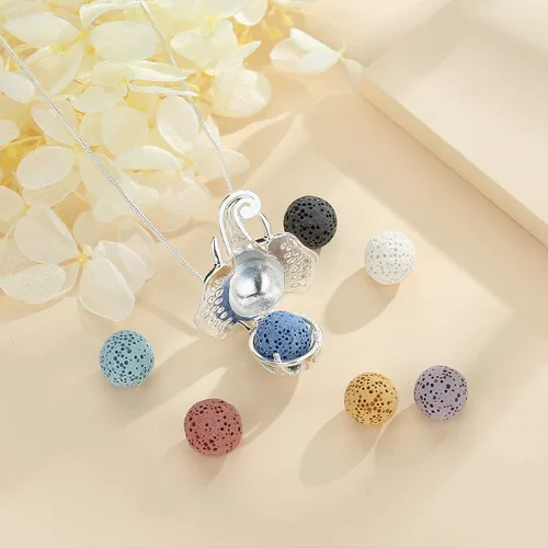 Vista 4 de Paquete de 2 collares difusores de piedra de lava de animales lindos para mujeres, juego de joyas de aromaterapia de aceite esencial, elefante