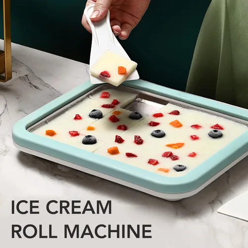 Vista 8 de Fdit Máquina de helados, máquina de helados enrollados, placa de sartén fría de acero inoxidable, hecho en casa, con 2 espátulas para helados