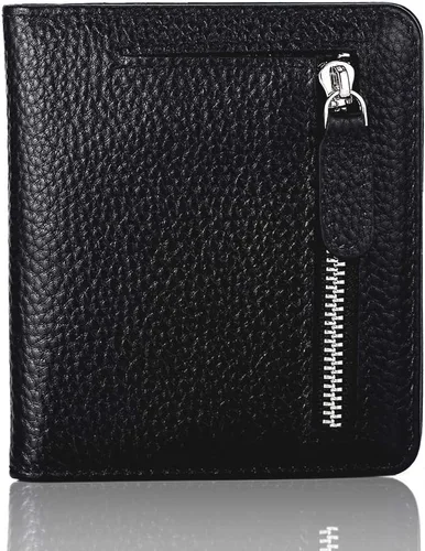 Vista 10 de Funtor Cartera de cuero para mujer, pequeña y compacta, con bolsillo doble, bloqueo RFID, para mujer