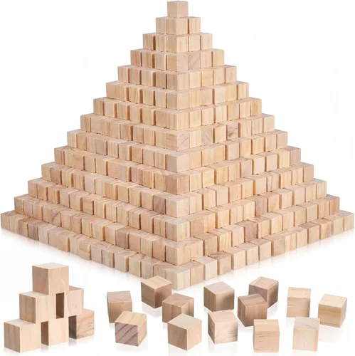Vista 12 de Barydat 300 piezas 1 cm de bloques de madera, bloques sin acabar para manualidades, bloques de madera lisa para proyectos de manualidades, bloques