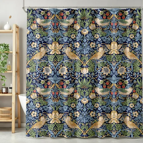 Vista 38 de Cortina de ducha con 12 ganchos para baño, 72 x 72 pulgadas, diseño floral bohemio con hojas tropicales retro y florales (bohemio floral-1)