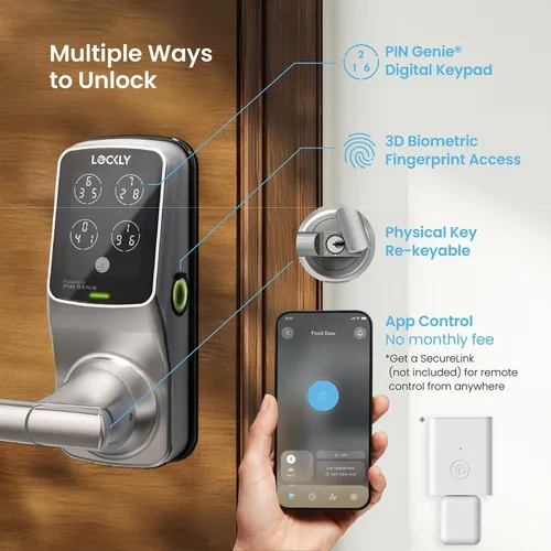 Vista 3 de Lockly Secure Plus - Cerradura inteligente Bluetooth para puerta, entrada sin llave con teclado digital PIN Genie®, cerradura de puerta delantera