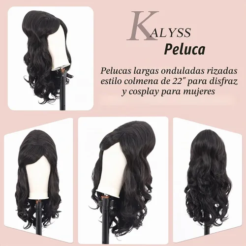 Vista 5 de Peluca negra de colmena grande y rizada para mujer, disfraz de Halloween de Negro