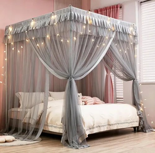 Vista 13 de Mengersi Cortina para Dosel de Cama Princesa, con 4 Esquinas, Dosel con Mosquitero para Cama de Princesa (Blanco, Doble)