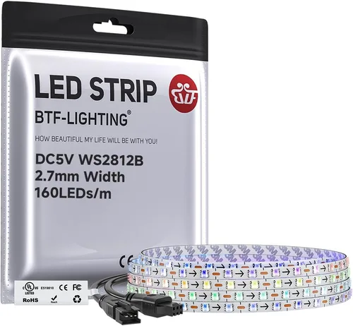 Vista 39 de BTF-LIGHTING WS2812B - Tira LED IC RGB 0.1 in, 0807SMD, DC5V, 3,2 pies, 160