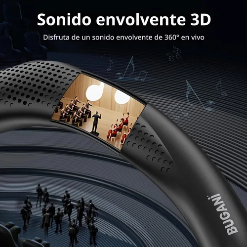 Vista 3 de BUGANI - Altavoz Bluetooth inalámbrico para el cuello, sonido estéreo 3D, ligero, con tiempo de reproducción de 24 horas