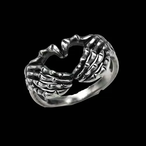 Vista 6 de Anillo de corazón retro personalizado para hombres, mujeres, niñas, niños, gótico a juego para parejas, nudillos, cola de nudillos, anillos de dedo