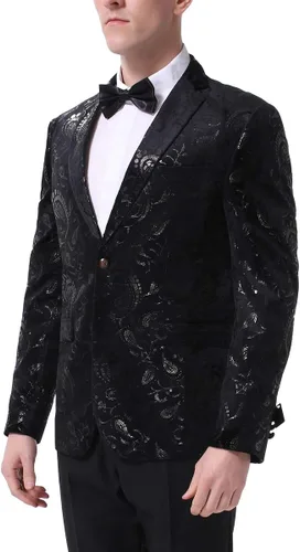 Vista 4 de Cloudstyle Traje de Vestir Floral para Hombre con Solapa con Muescas de Corte Ajustado Elegante Blazer Traje de Vestir Negro