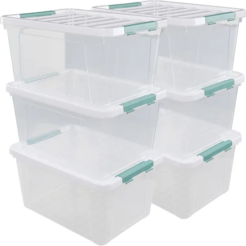 Vista 9 de Paquete de 6 cajas de plástico con asa, contenedor de almacenamiento