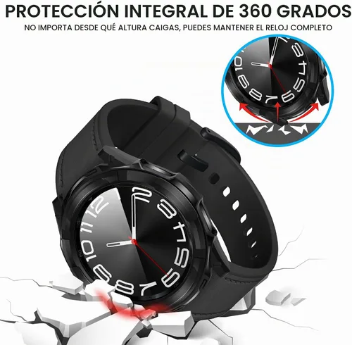 Vista 4 de Suoman Funda 3 en 1 para Samsung Galaxy Watch 6 Classic de 1.850 in, protector de pantalla de vidrio templado HD, cubierta protectora completa