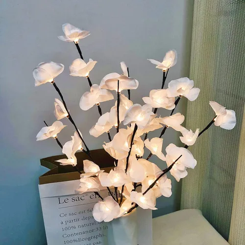 Vista 12 de Phalaenopsis - Paquete de 2 lámparas LED de rama de orquídea, ramo de orquídeas artificiales de mariposa, funciona con pilas, para decoración