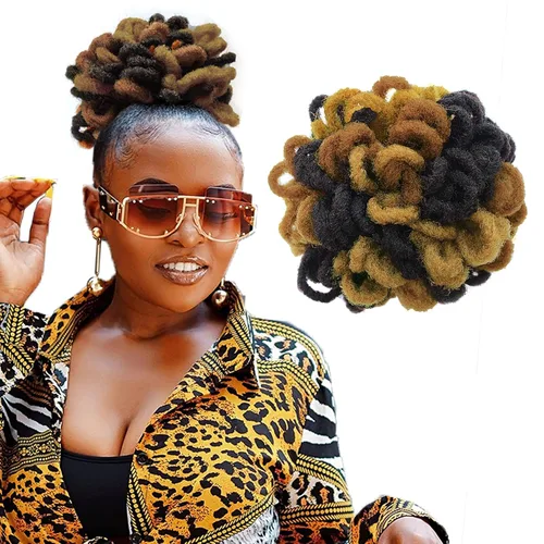Vista 19 de DreadLocks Chignons Afro High Puff Cola de Caballo con Cordón Moño de Cabello Postizos Faux Locs Chignons con Clip Cola de Caballo para Mujeres