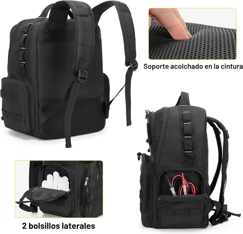 Vista 4 de Mochila de herramientas Rexmica para hombres con 3 bolsas de herramientas, bolsa organizadora de almacenamiento de herramientas resistente