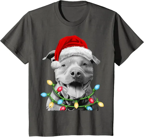 Vista 44 de Pit Bull Santa - Camiseta de perro con luces para árbol de Navidad para niños, Negro, S
