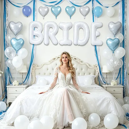 Vista 6 de TONIFUL 40 Inch Giant Bride Balloon Bachelorette Party Decorations with Blue White Balloons White BRIDE Letter Mylar Foil Balloons Banner for Bride