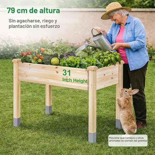 Vista 6 de MIXC Cama de jardín elevada de madera con patas, 48 pulgadas de largo x 24 pulgadas de ancho, maceta grande reforzada elevada para verduras, flores