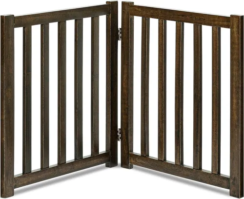 Vista 8 de LZRS Puerta para perros de madera independiente plegable de 2 paneles para interiores – Madera dura sólida de 24" de alto, puerta de seguridad