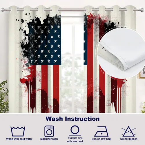 Vista 286 de Batmerry American Flag Ink Dot Blackout Tier Curtains, Red Blue White Stars Abstract Thermal Insulated Half Curtain Rod Pocket Small Valance for