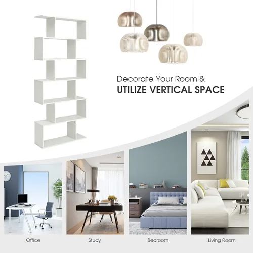 Vista 7 de Giantex Estantería geométrica blanca, de madera en forma de S, 6 niveles, moderna, independiente, decorativa, para dormitorio, sala de estar Blanco