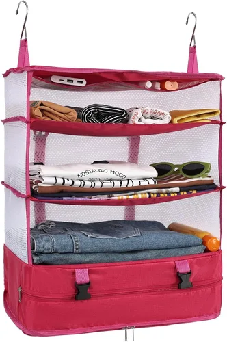 Vista 9 de Surblue Bolsa de Almacenamiento para Viaje con Estantes Colgantes, Cubo de Empaque de Compresión para Maleta Plegable con Capa Extensible de Gran