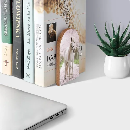 Vista 3 de Sujetalibros decorativos de madera para estantes, habitación de los niños, escritorio, oficina en casa, tapones de libros para revistas, libros