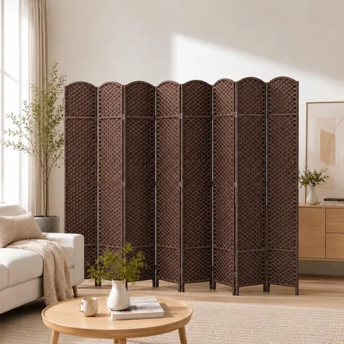 Vista 9 de 6 Panel Woven Room Divider, 69" Folding Privacy Screen, Brown Marrón