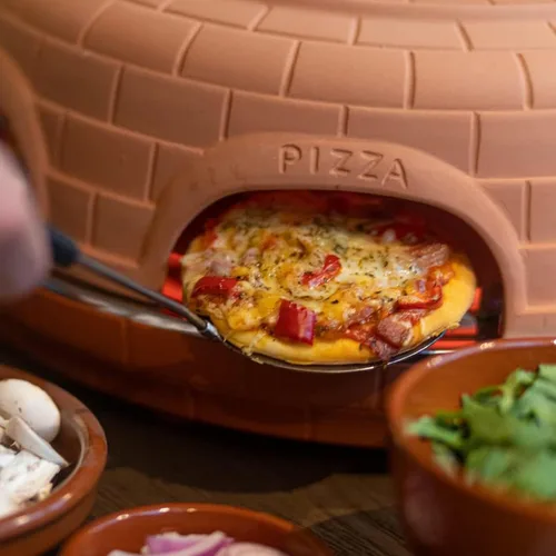 Vista 6 de Horno eléctrico de pizza para compartir en familia con cubierta de terracota, mini horno de pizza sin humo para fiesta de pizza, fiesta en casa