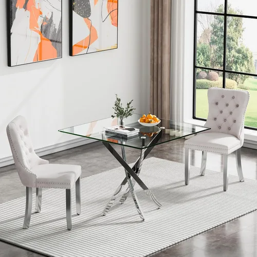 Vista 66 de Juego de mesa de comedor SSLine moderno de 3 piezas con mesa redonda de vidrio para 2, lujosa mesa de comedor circular de 36" con tapa de vidrio