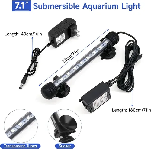 Vista 3 de Luces de acuario RGB de 7 pulgadas, luces de tanque de peces subacuáticas IP68 impermeable cambio de color ajustable memoria sumergible control