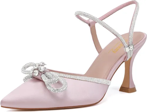 Vista 14 de Susanny - Zapatos de tacón bajo con strass para mujer, con punta puntiaguda, de tacón kitten, con cierre, ajustables, con correa, para vestido