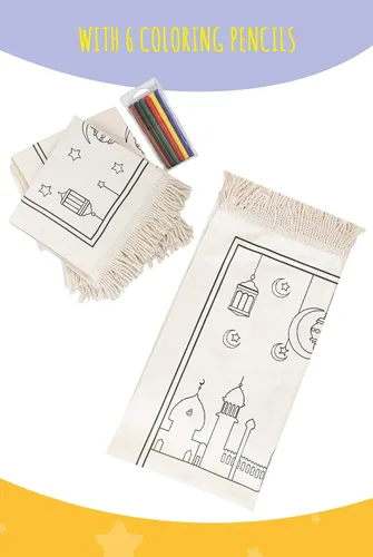 Vista 7 de Ihvan Online Tapete de oración para niños, lavable y pintado, tapete de viaje suave para Salah, regalo islámico perfecto, azul
