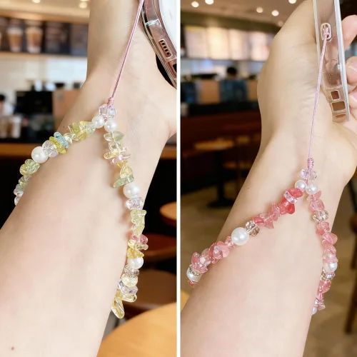 Vista 5 de Phone Charm Beaded Camera Wrist Strap Cute Chain Lanyard Wristlet 3 piezas de cristal