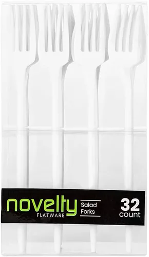 Vista 5 de Novelty Flatware - Tenedores de ensalada plateados, 32 piezas, cubiertos de plástico modernos y elegantes para mesas elegantes, perfectos