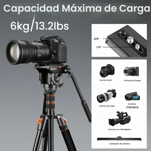 Vista 3 de Victiv Trípode de cámara de video de 72 pulgadas, trípode de cabeza fluida