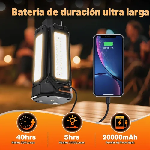 Vista 4 de SakerNeo Linterna y linterna de campamento de 6500 lm Banco de energía de 20000 mAh, tiempo de funcionamiento de 40 horas, trípode magnético 3