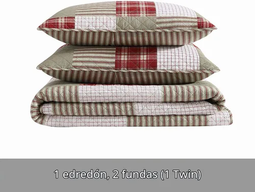 Vista 5 de Set de colcha Eddie Bauer de algodón, Algodón, King Camano Island Rojo