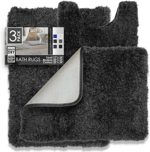 Vista 12 de Clara Clark Alfombras de baño, alfombras de baño ultra suaves y peludas - tapetes de baño para baño, lavable a máquina, base antideslizante de goma