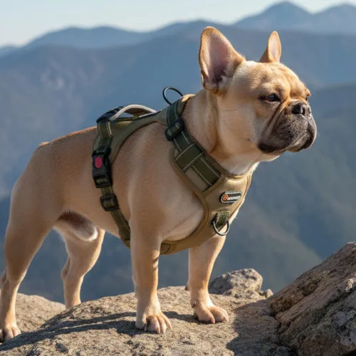 Vista 4 de Arnés táctico para perro, ajustable, sin tirones, con correas reflectantes y asa, arnés para cachorros con clips metálicos dobles para correa