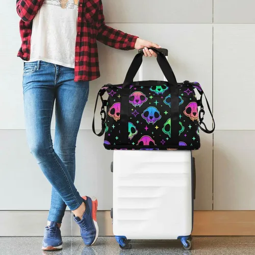 Vista 5 de Bolsa de lona de viaje, bolsa de lona deportiva con bolsillo húmedo, bolsa de fin de semana para mujeres y hombres, bolsa de gimnasio, bolsa