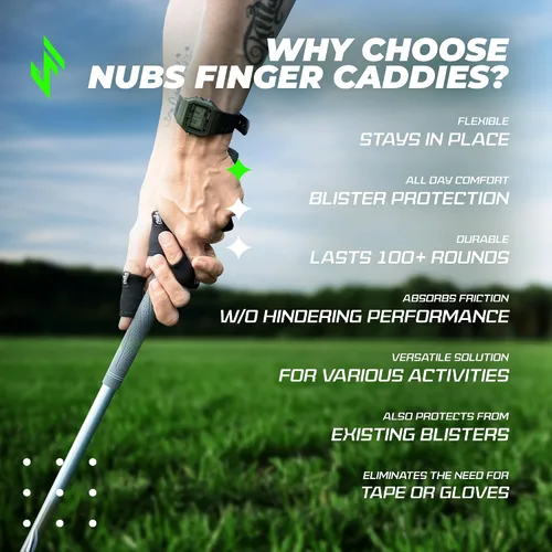 Vista 6 de JerkFit NUBS - Caddies para dedos (par) – Mangas duraderas para pulgar y dedos para evitar ampollas de golf, guantes de golf cómodos y cinta Negro