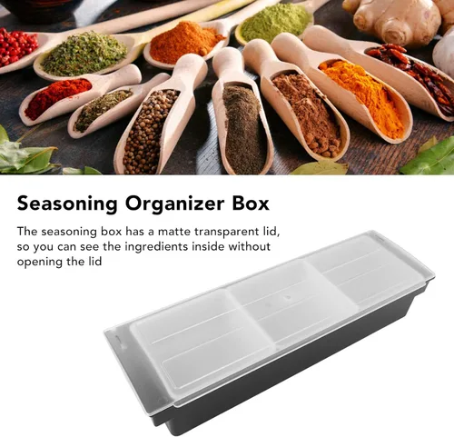 Vista 2 de Caja de condimentos de cocina, ollas de cocina, tapa de plástico, múltiples compartimentos, contenedor de frutas, contenedor de almacenamiento