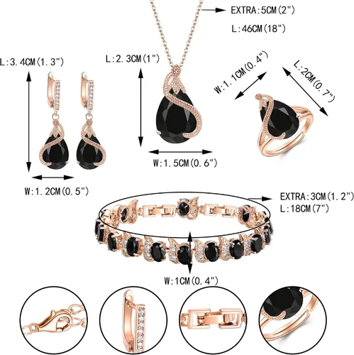 Vista 7 de EVER FAITH Juego de joyas de boda para novia, dama de honor, glamour, lágrima, circonita cúbica, collar, aretes, pulsera de tenis, juegos de anillos